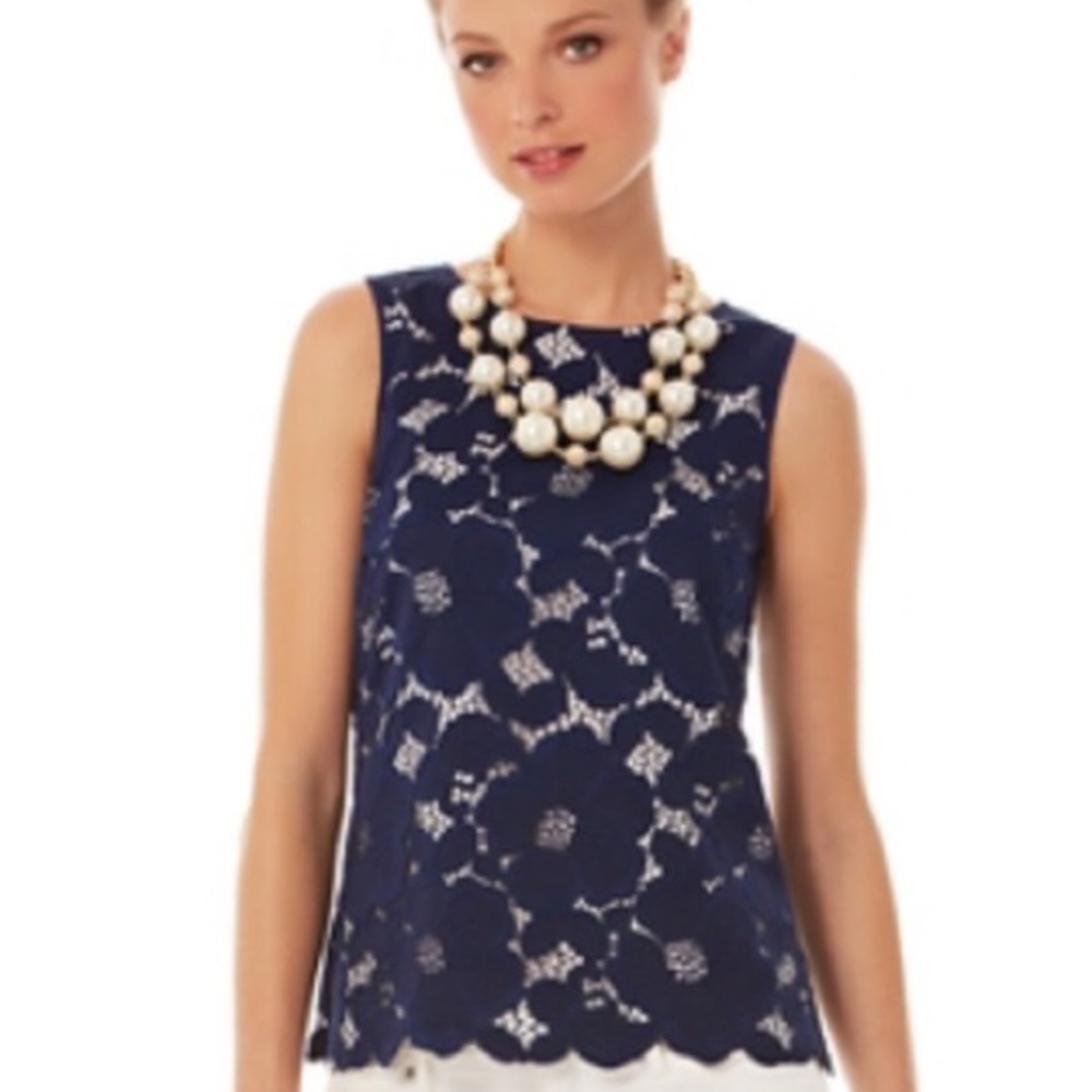 Lilly Pulitzer Navy Blue Lace Iona Top
